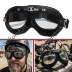 Ретро Мото Очила в Стил Чопър / Cafe Racer – Винтидж Кожени Очила за Каска С Код МО 8506